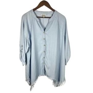 Hester&Orchid Blue jean fringe hem top. 2X